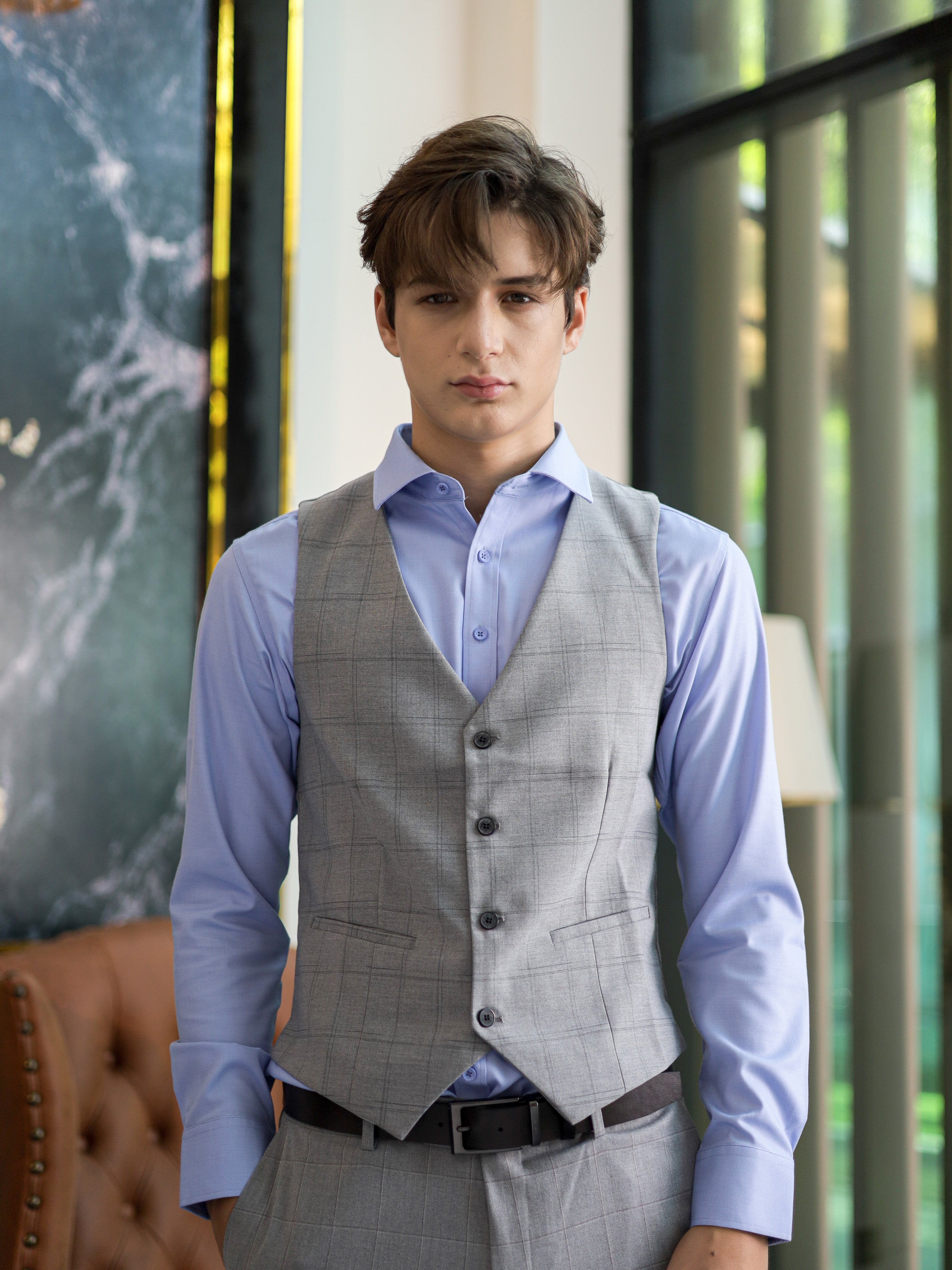 WindowPane Skinny Fit Formal vest in Light Grey