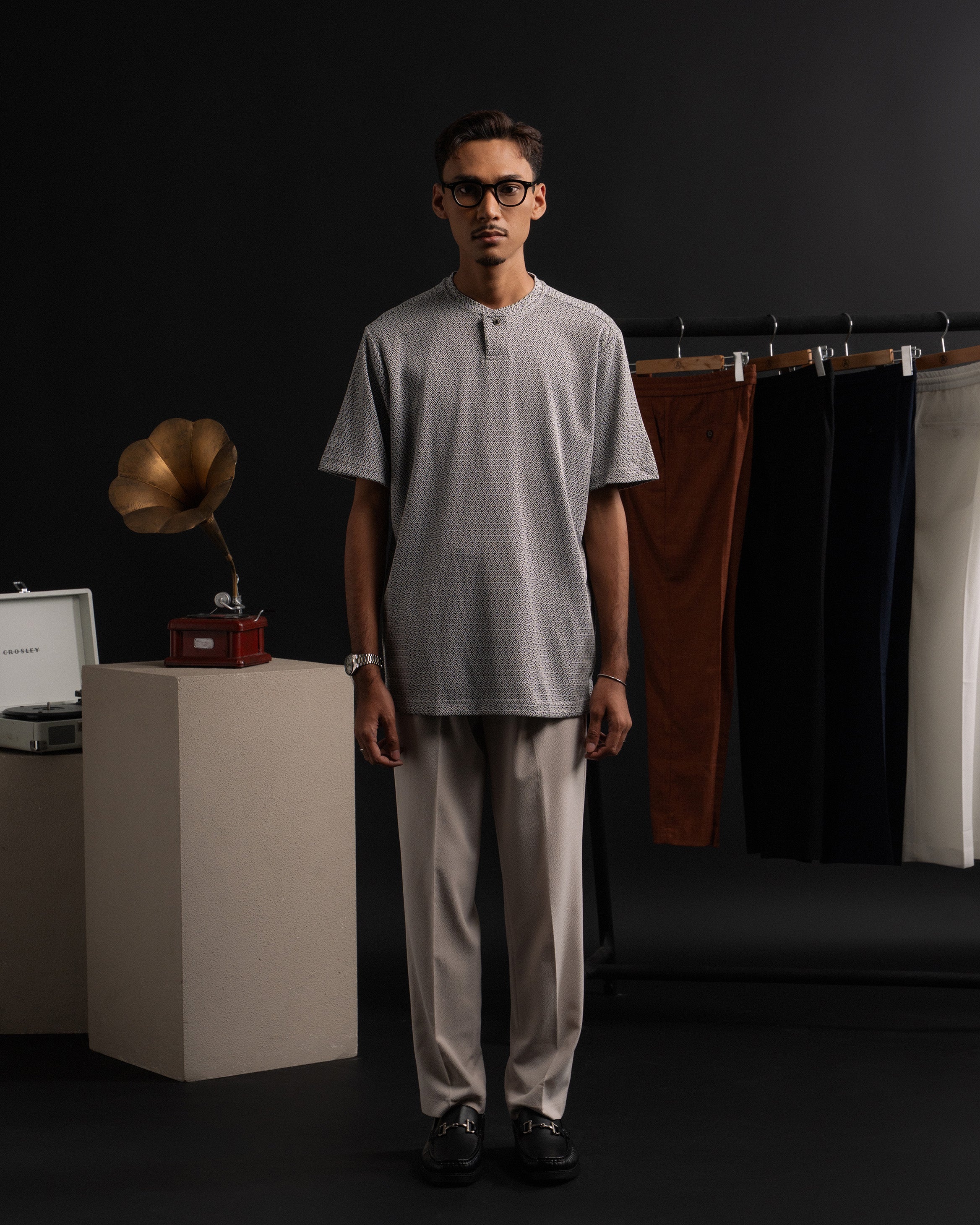 jacquard Kurta Shirt in Mono