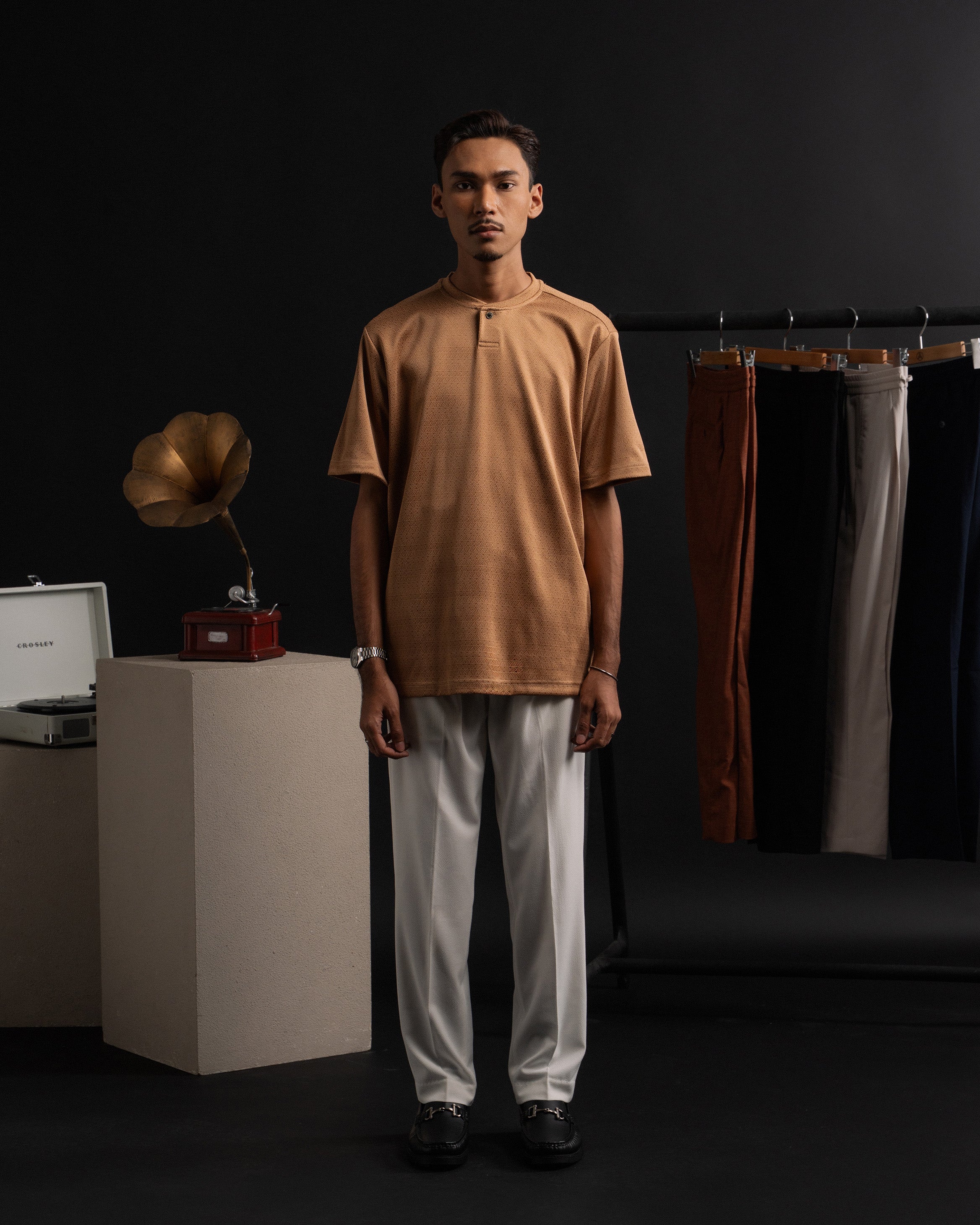 jacquard Kurta Shirt in Brown