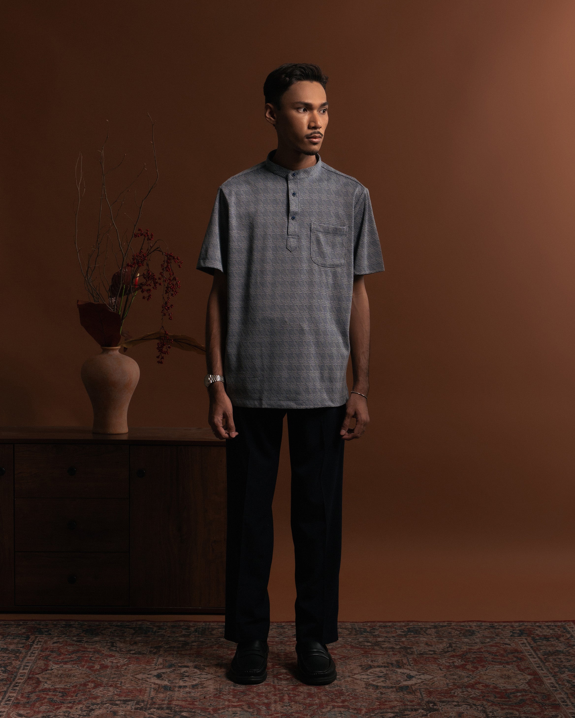 Geo Kurta Shirt in Blue