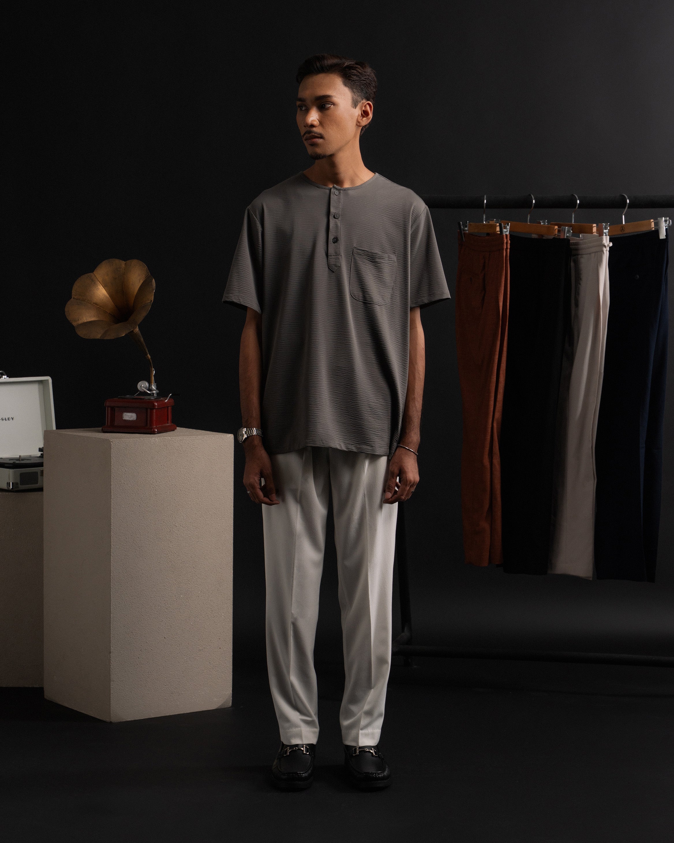 Weave Kurta Shirt in Grey