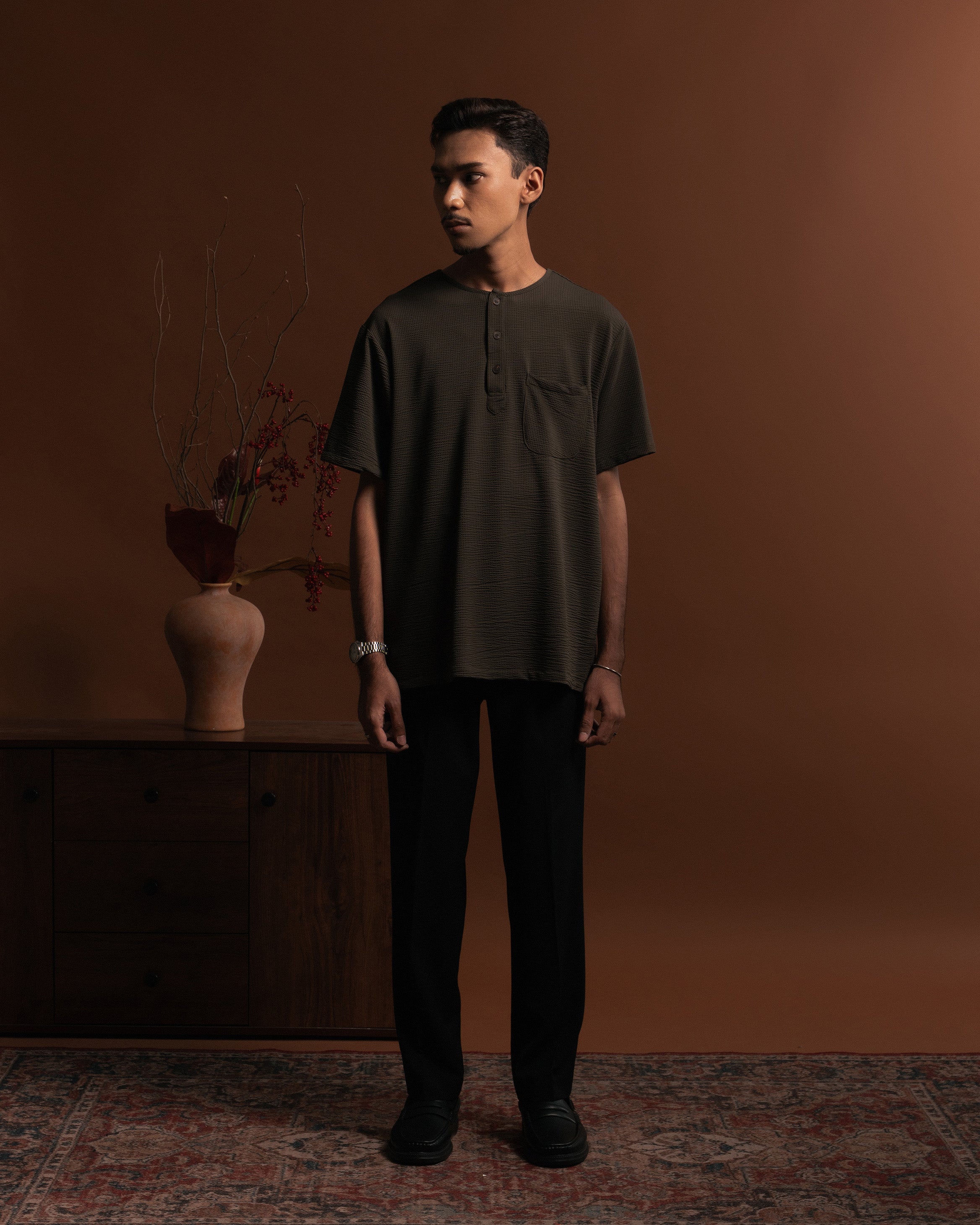 Weave Kurta Shirt in Green