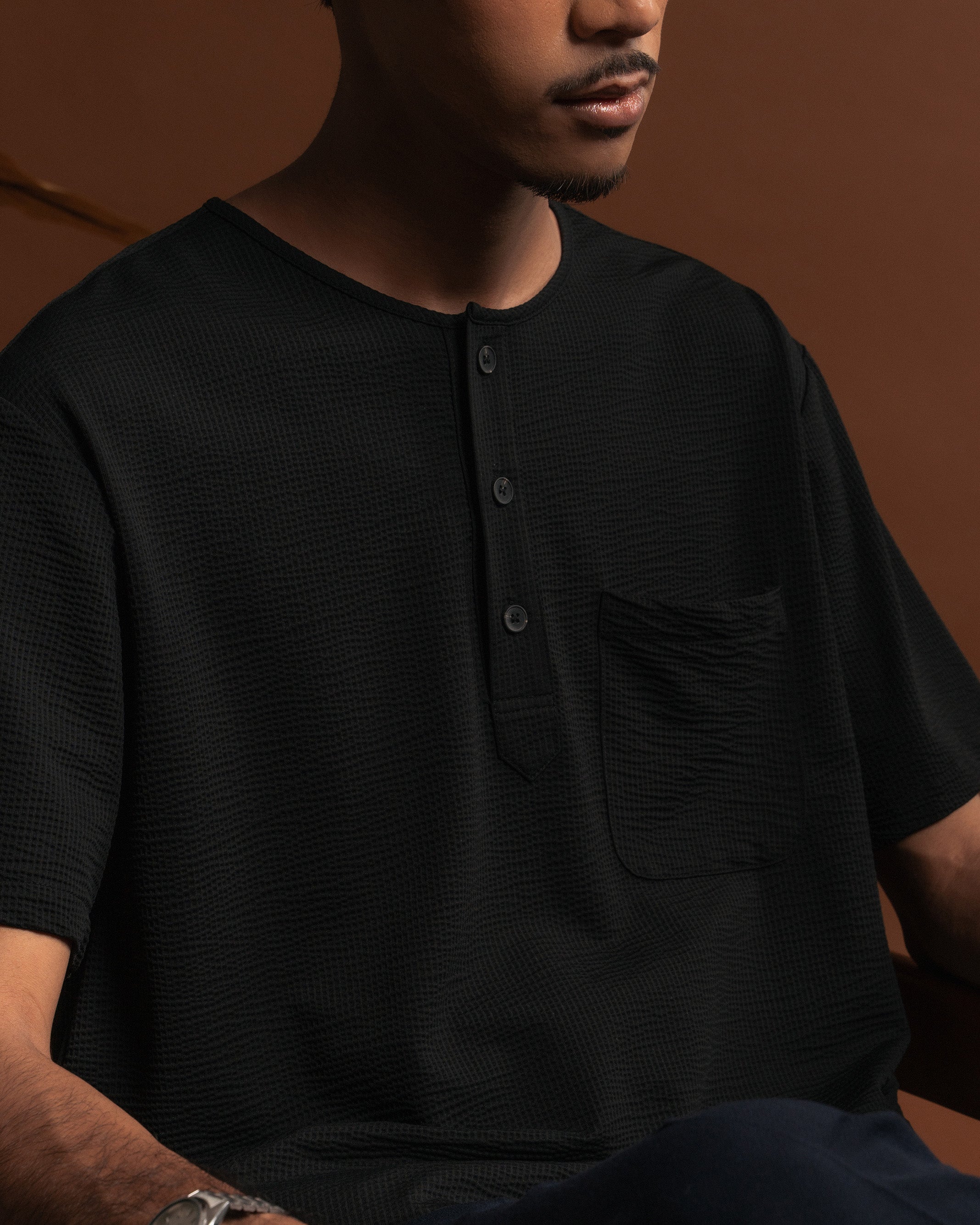 Weave Kurta Shirt in Black