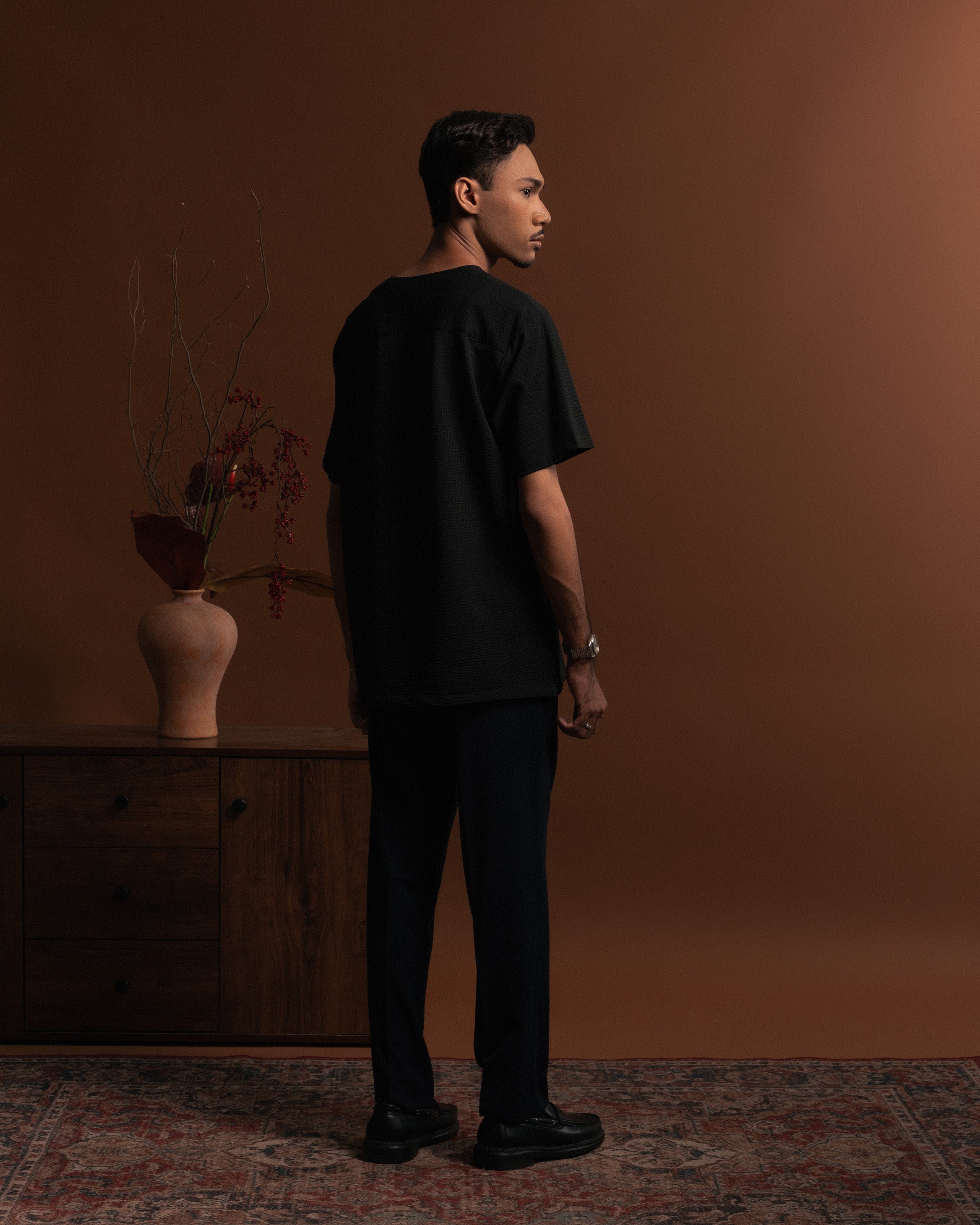 Weave Kurta Shirt in Black