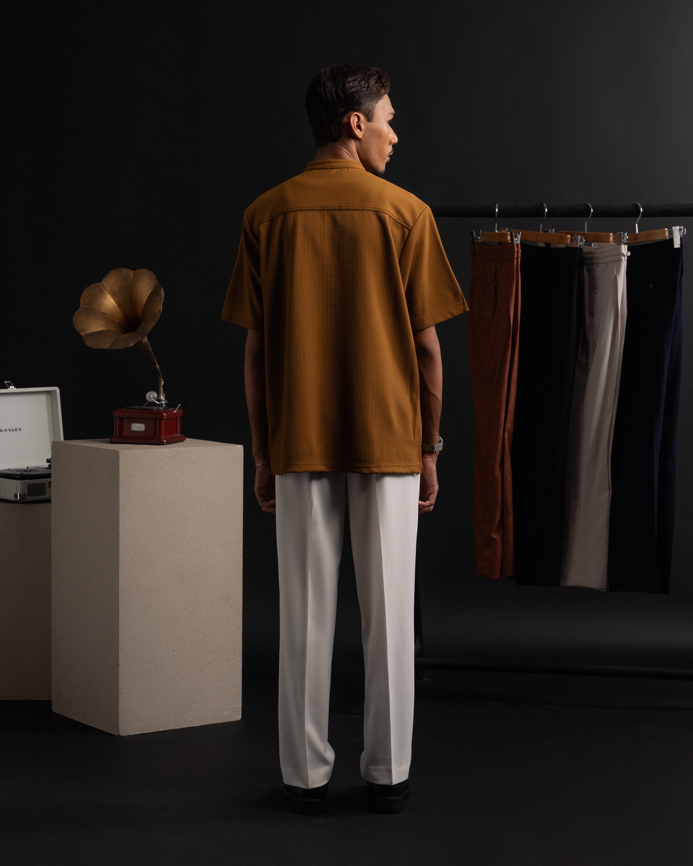 Textured Kurta Shirt in Brown