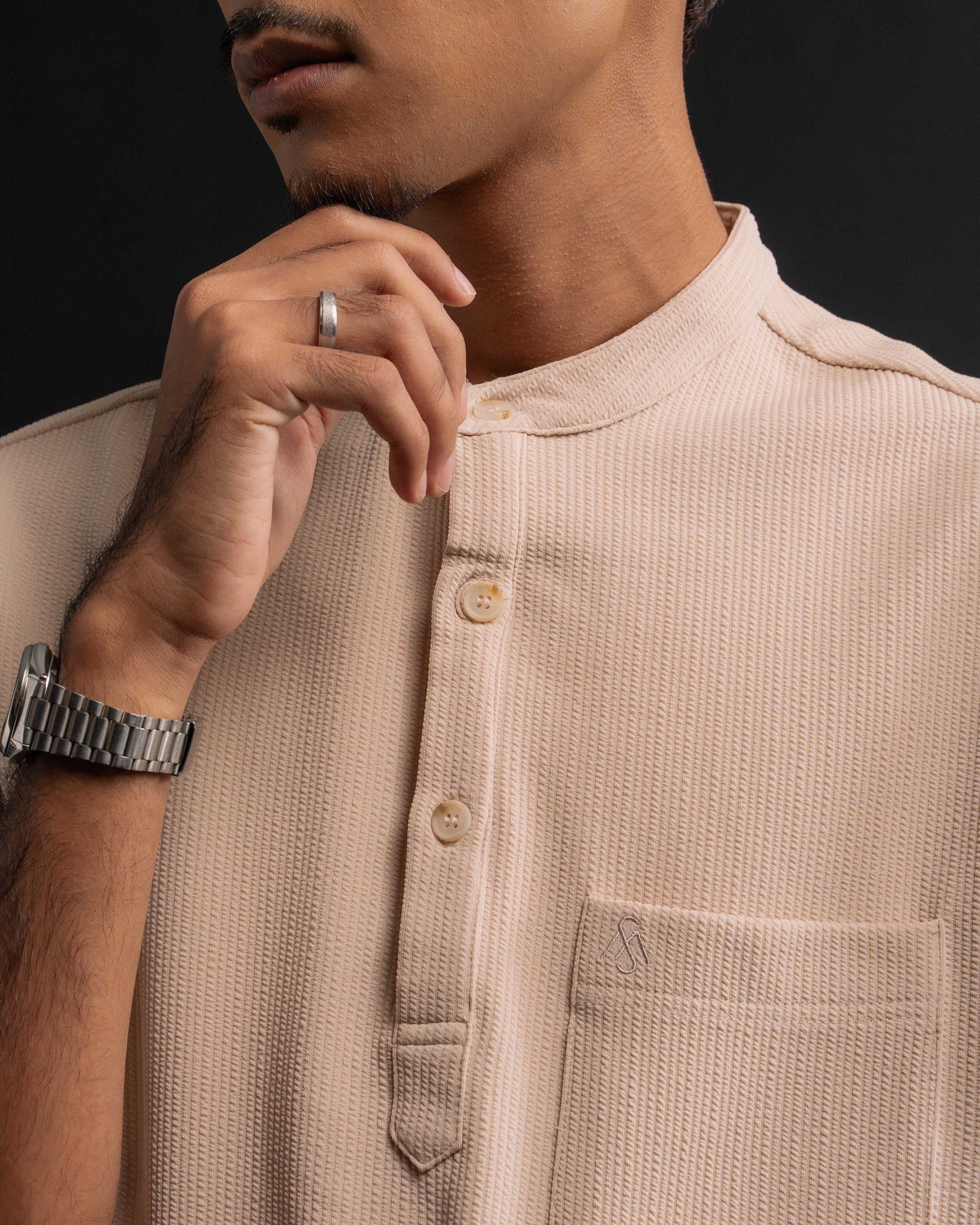 Textured Kurta Shirt in Cream