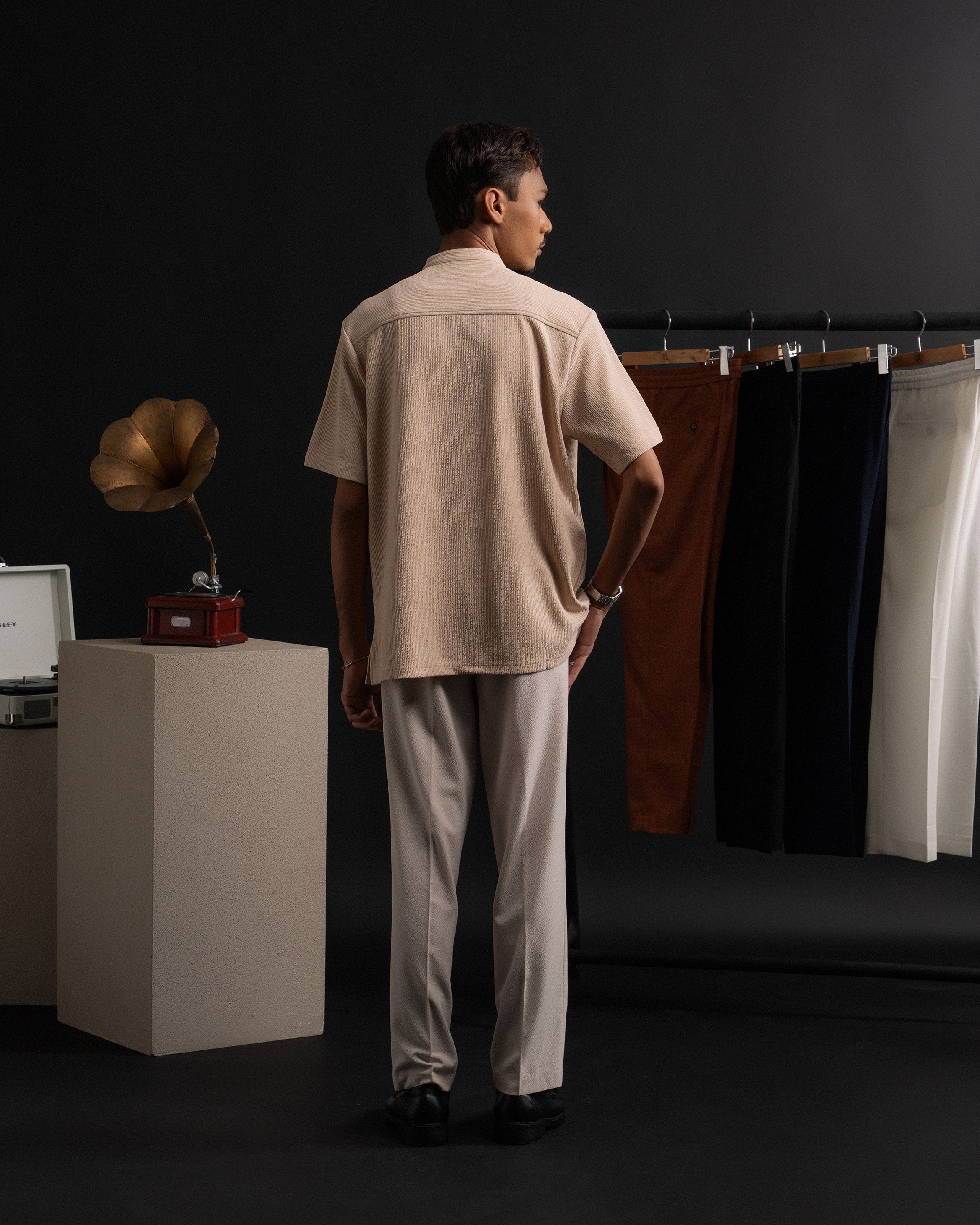 Textured Kurta Shirt in Cream