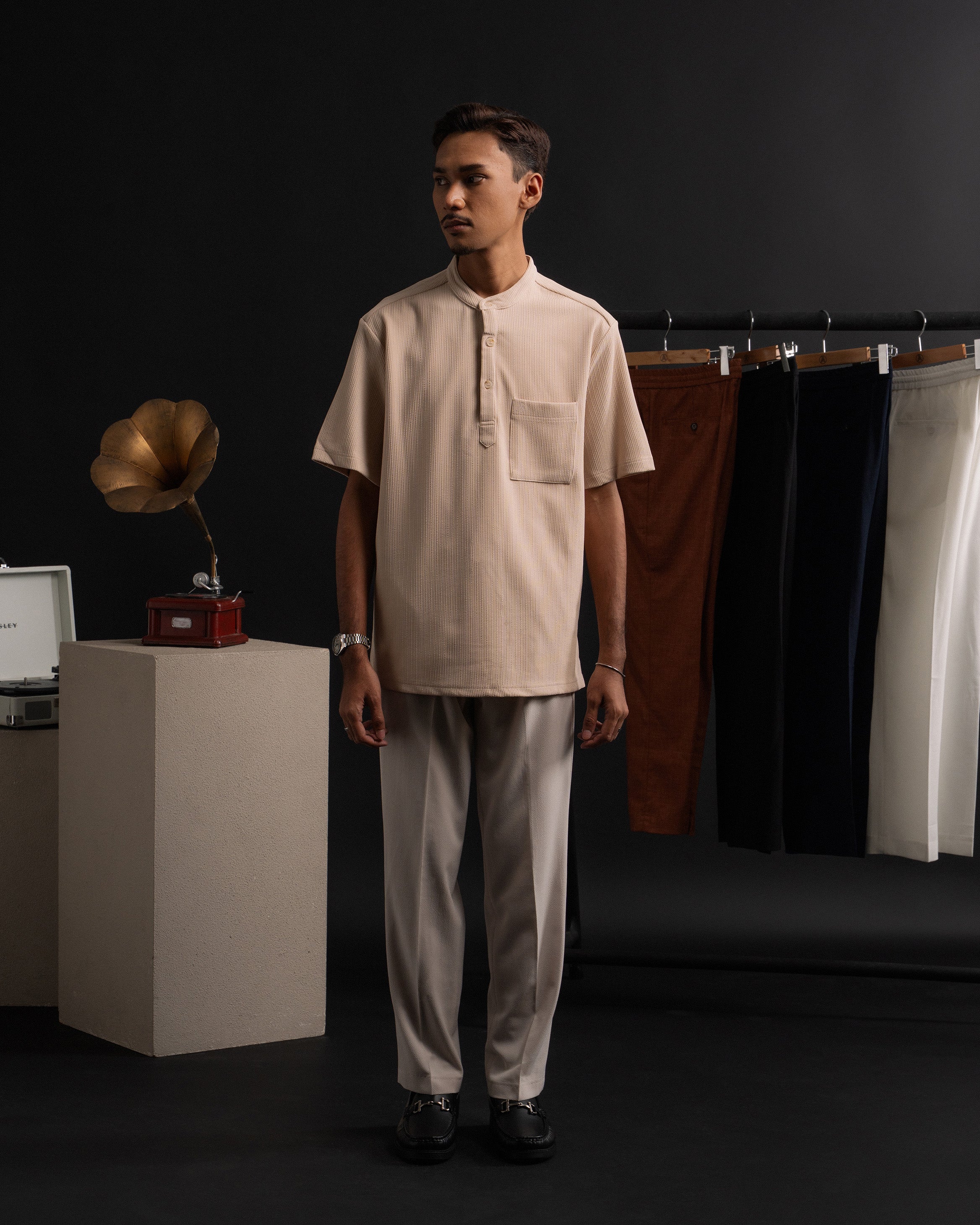 Textured Kurta Shirt in Cream