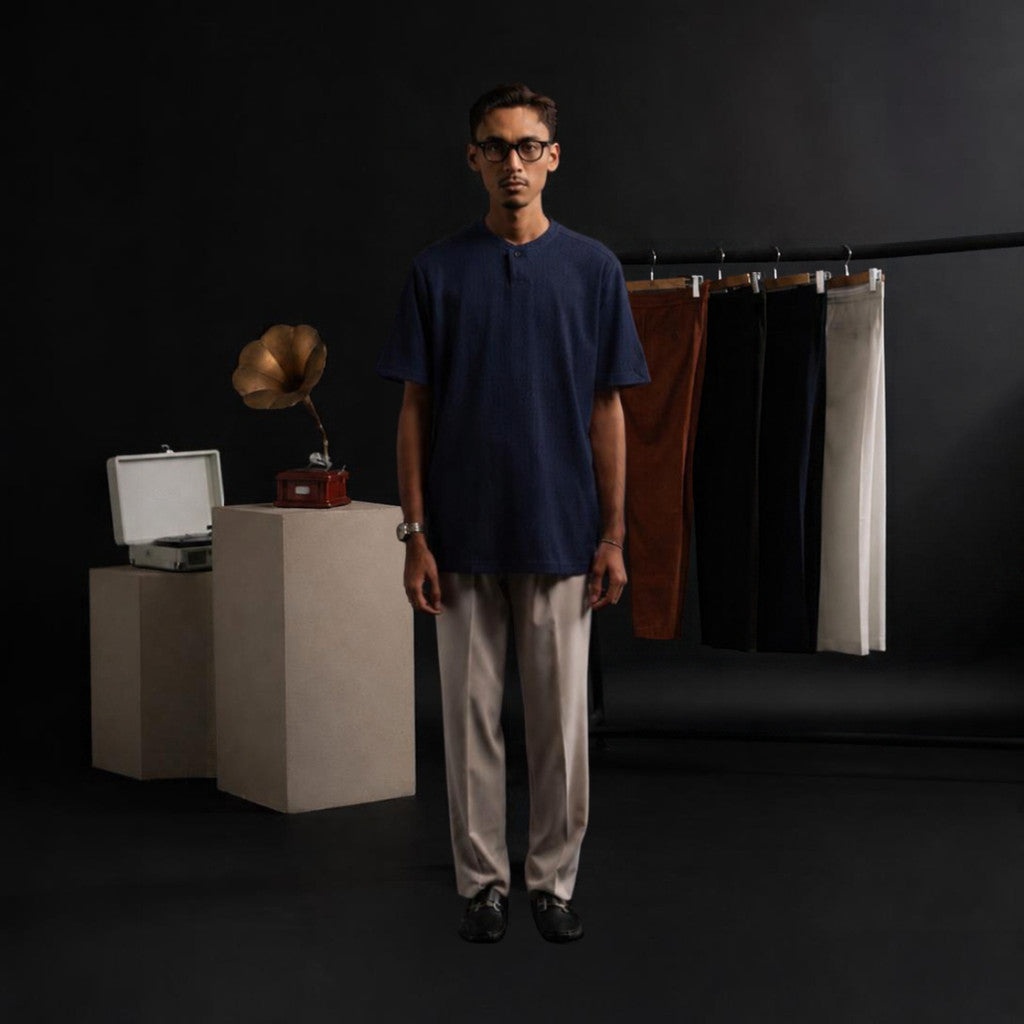 SmartMaster Jacquard Kurta Shirt in D.Blue