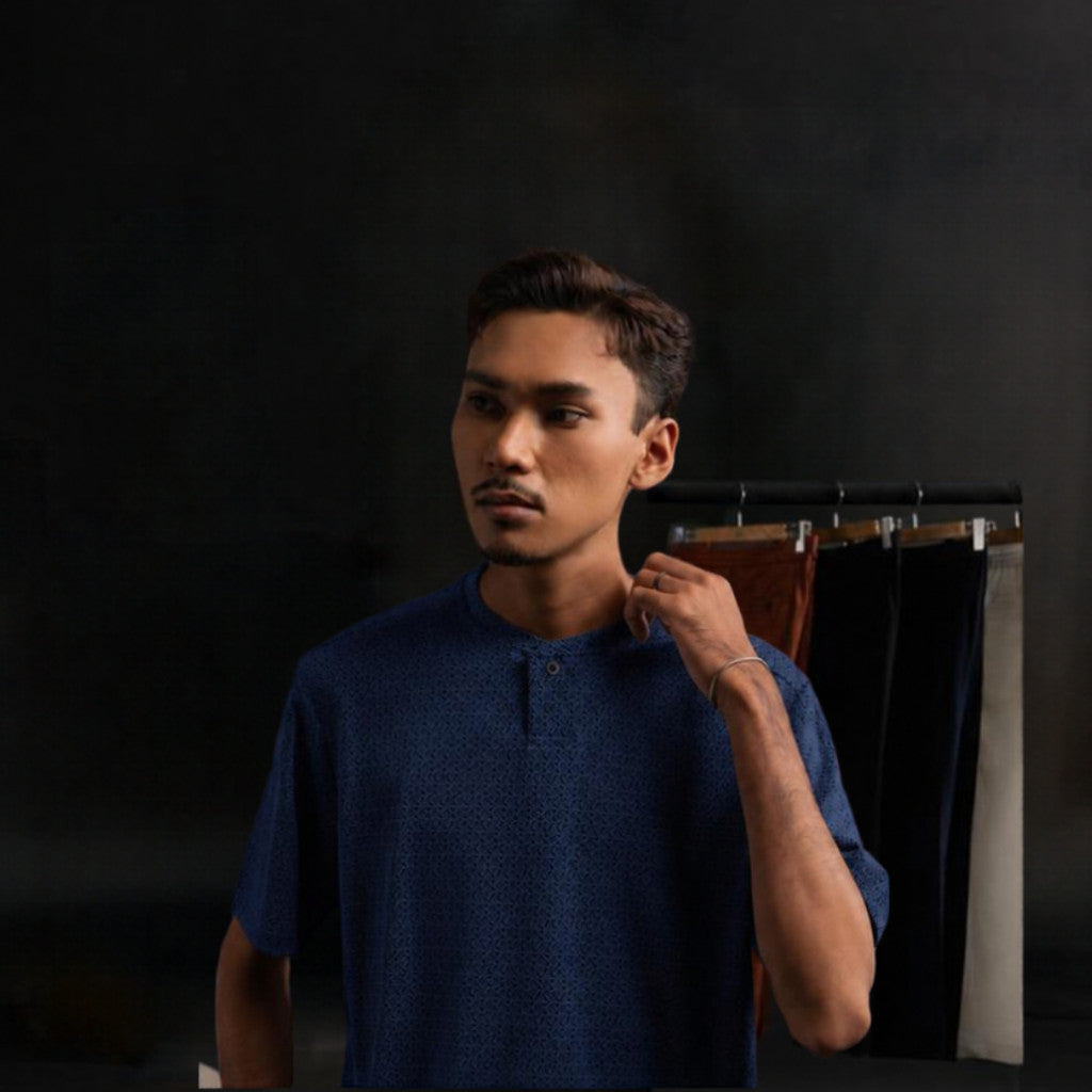SmartMaster Jacquard Kurta Shirt in D.Blue