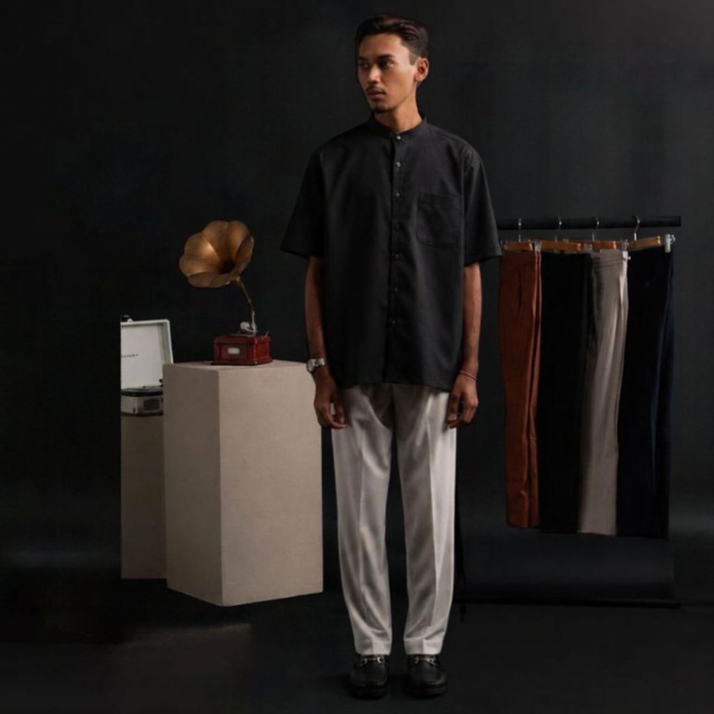 SmartMaster Waffle Kurta Shirt in Black
