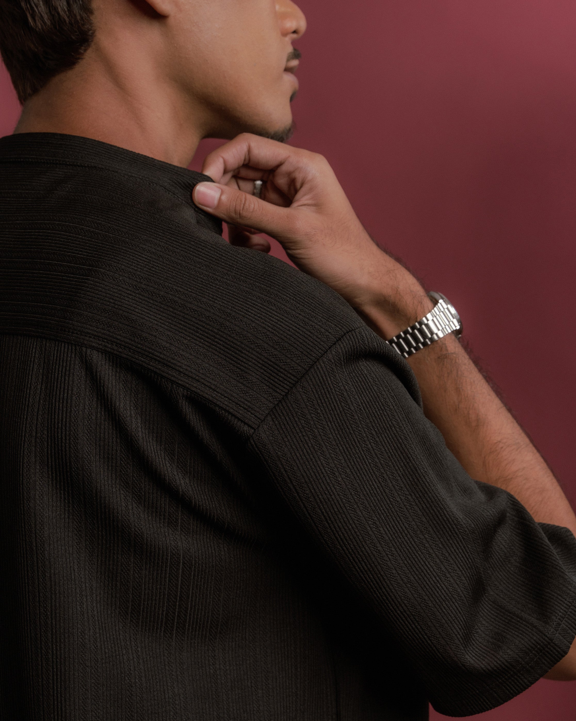 Striped Kurta Shirt in Black