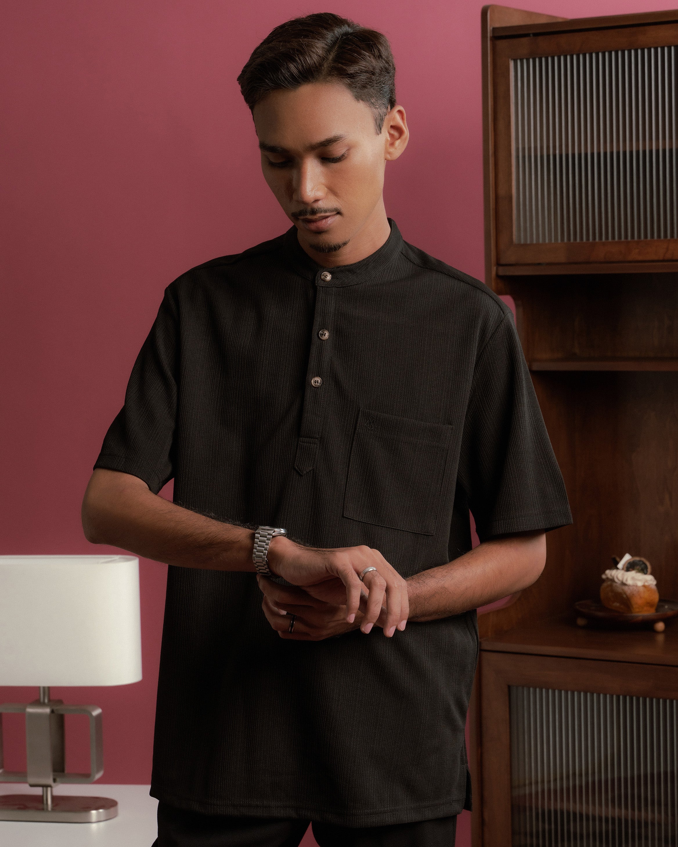 Striped Kurta Shirt in Black