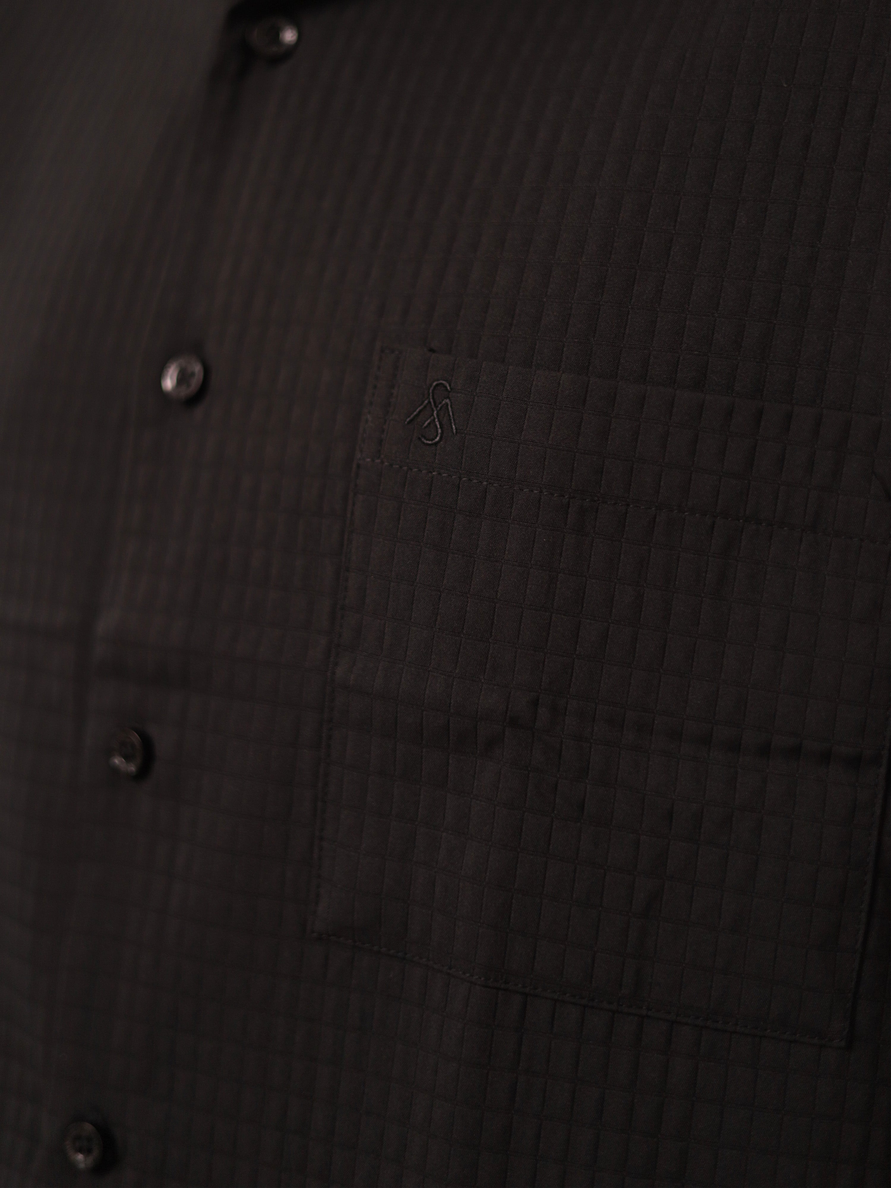 Matelassé-style Black Casual Shirt