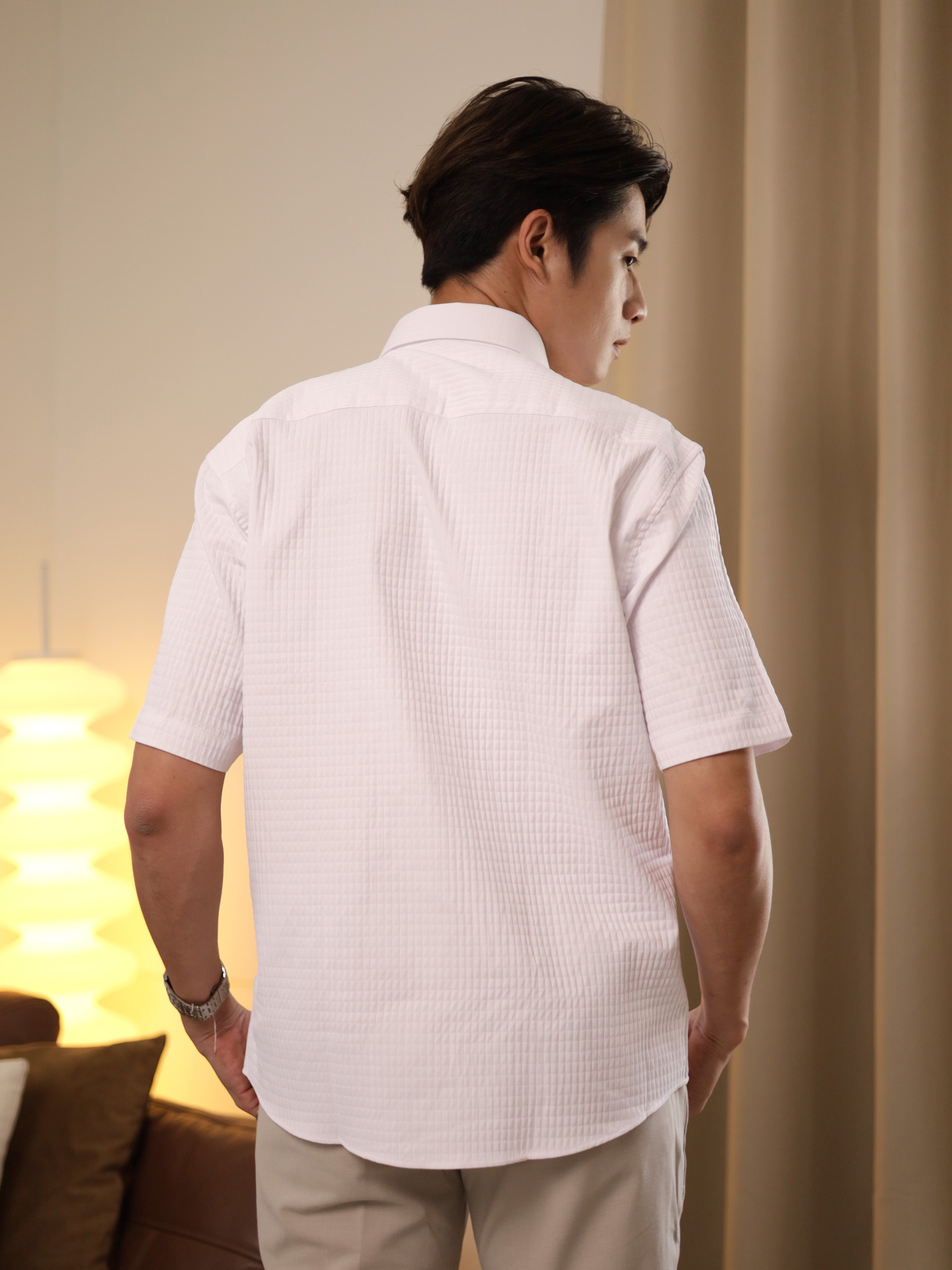 Matelassé-style White Casual Shirt