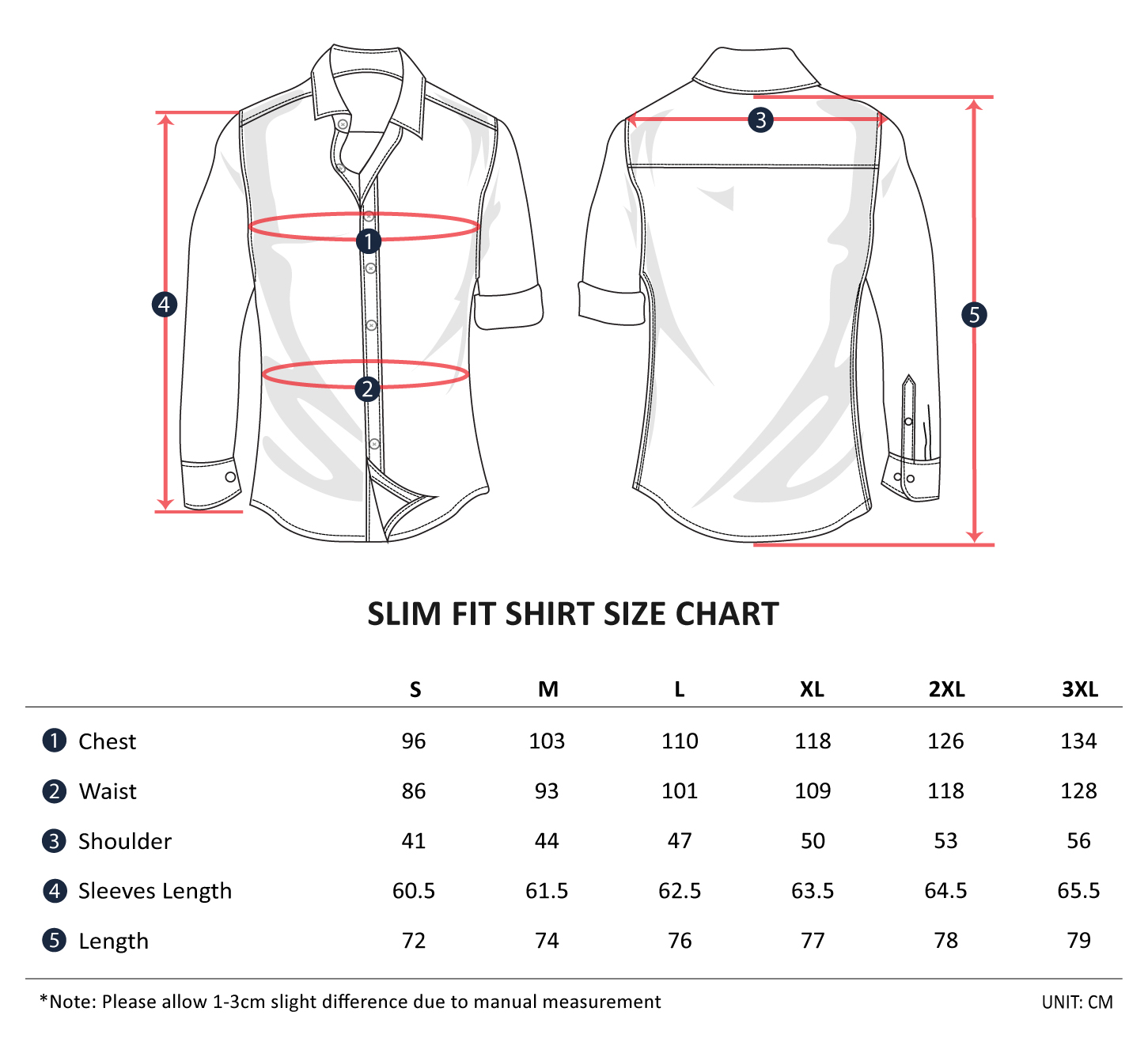 Dress Shirt Slim Fit Size Chart