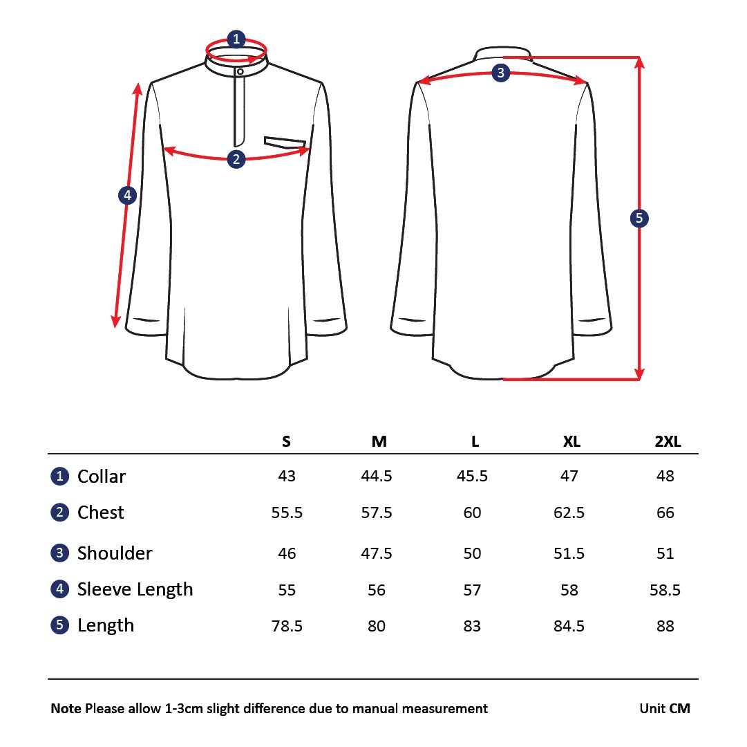 Baju Melayu Size Chart