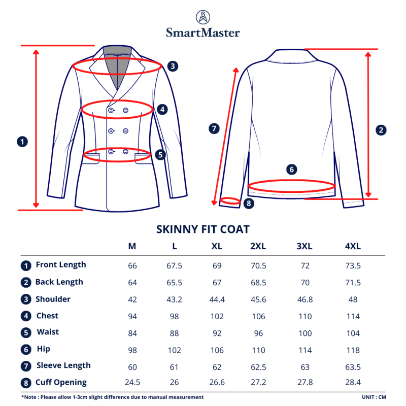 SmartMaster Skinny Fit Pattern Coat Size Chart