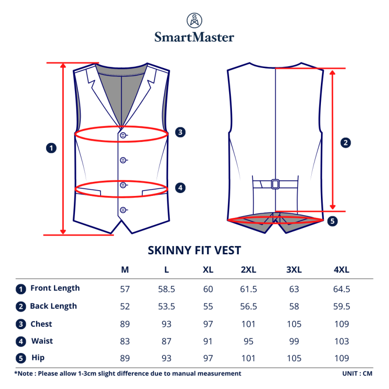 SmartMaster Skinny Fit Vest Size Chart